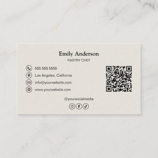 Pastry Chef Bakery Photo QR Code 名刺 (裏面)