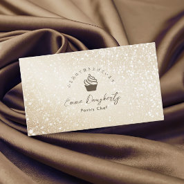 Pastry Chef Gold Glitter Minimalist Cupcake Logo 名刺