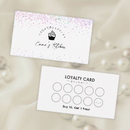 Pastry Chef Loyalty Card Rainbow Glitter Cupcake 名刺