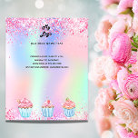 Pastry shop bakery logo holographic qr code チラシ<br><div class="desc">Personalize and add your business logo,  name,  address,  your text,  your own QR code to your instagram account. Blush pink,  purple,  rose gold,  mint green,  holographc bacground decorated with faux glitter dust and cupcakes.</div>