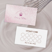Pastry Shop Loyalty Card Pink Glitter Cupcake Logo 名刺