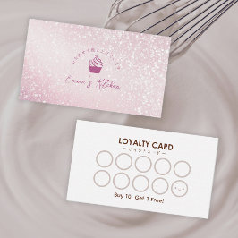 Pastry Shop Loyalty Card Pink Glitter Cupcake Logo 名刺