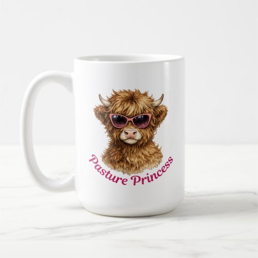 Pasture Princess Cute Funny Highland Cow コーヒーマグカップ (左)