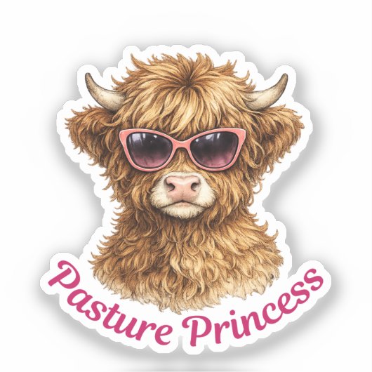 Pasture Princess Cute Funny Highland Cow シール (正面)