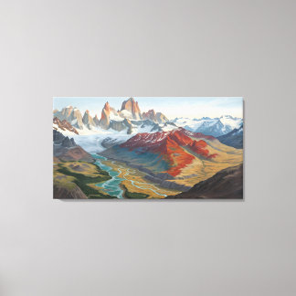 Patagonia Mountain Landscape – Vibrant Acrylic Art キャンバスプリント