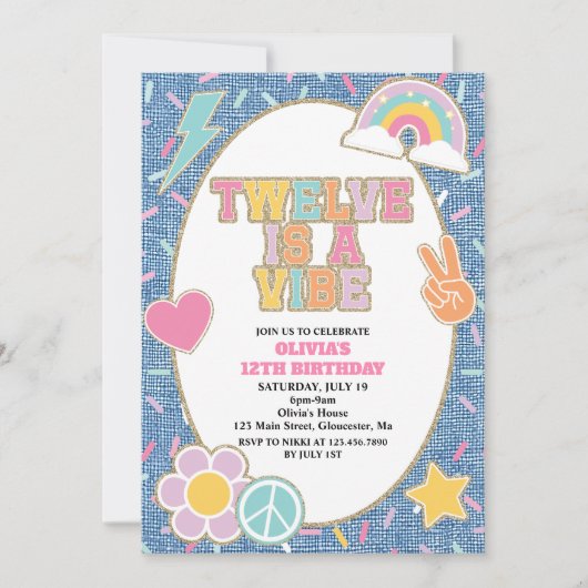 Patch Denim Twelve is a Vibe 12th Birthday 招待状 (正面)