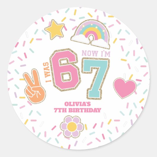 Patch Preppy I was SIX now I'm SEVEN  7th Birthday ラウンドシール (正面)