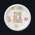 Patch Preppy Ten is a Vibe 10th Birthday ペーパープレート<br><div class="desc">Ten is a Vibe! Preppy patch 10th birthday. Retro style patches and sprinkle background.</div>