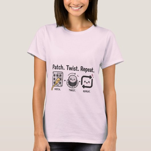 Patch. Twist. Repeat. – Kawaii Modular Synth Tシャツ (正面)