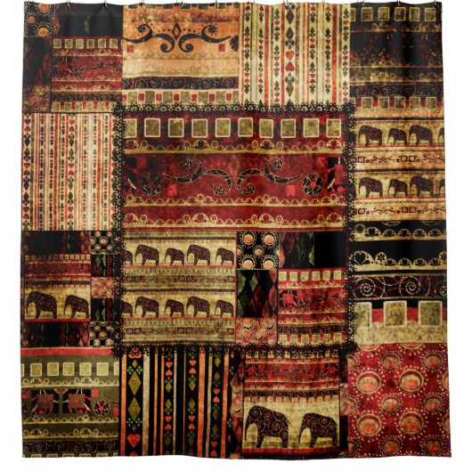 Patchwork african pattern grunge print background シャワーカーテン (正面)
