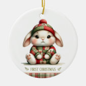 Patchwork Bunny First Christmas Keepsake Photo セラミックオーナメント (正面)