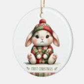 Patchwork Bunny First Christmas Keepsake Photo セラミックオーナメント (左)
