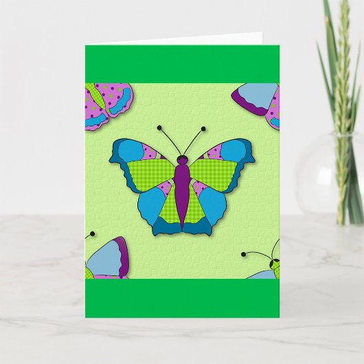 Patchwork Butterfly Pattern on Green カード