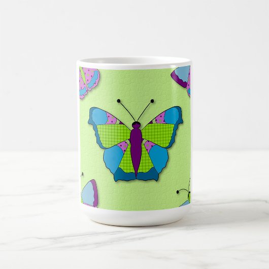 Patchwork Butterfly Pattern on Green コーヒーマグカップ