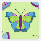 Patchwork Butterfly Pattern on Green スクエアシール (正面)