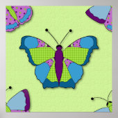 Patchwork Butterfly Pattern on Green ポスター (正面)