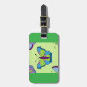 Patchwork Butterfly Pattern on Green ラゲッジタグ (正面縦)