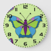 Patchwork Butterfly Pattern on Green ラージ壁時計 (正面)