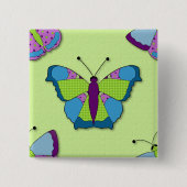 Patchwork Butterfly Pattern on Green 缶バッジ (正面)