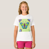 Patchwork Butterfly Pattern on Green Tシャツ (正面フル)