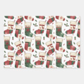 Patchwork Christmas Stockings Red Green White ラッピングペーパーシート (正面2)