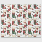 Patchwork Christmas Stockings Red Green White ラッピングペーパー (フラット)