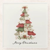 Patchwork Christmas Tree Christmas ガラスコースター (正面)