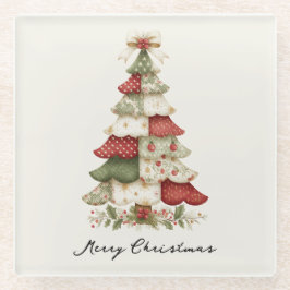 Patchwork Christmas Tree Christmas ガラスコースター