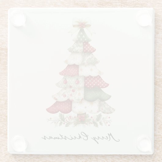 Patchwork Christmas Tree Christmas ガラスコースター (裏面)