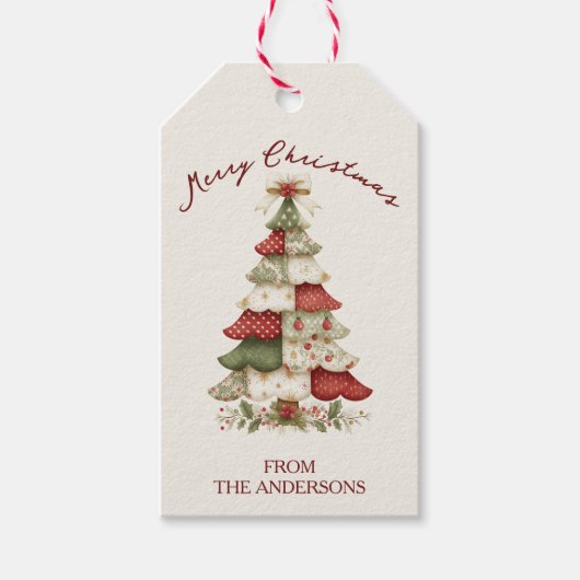 Patchwork Christmas Tree Christmas ギフトタグ (正面)