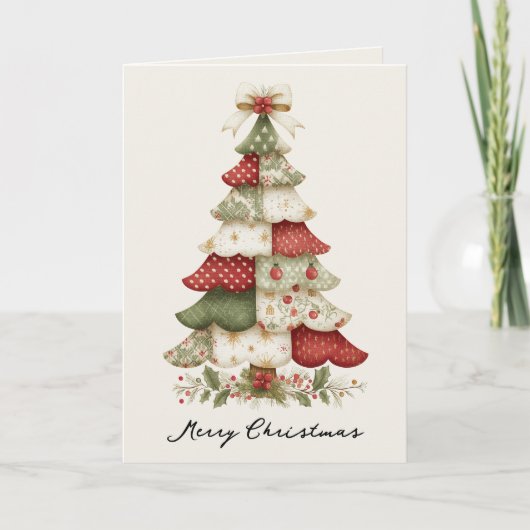 Patchwork Christmas Tree Christmas Card シーズンカード (正面)