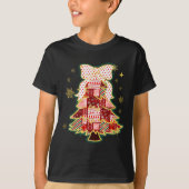 Patchwork Christmas Tree Coquette Bow Xmas Holiday Tシャツ (正面)
