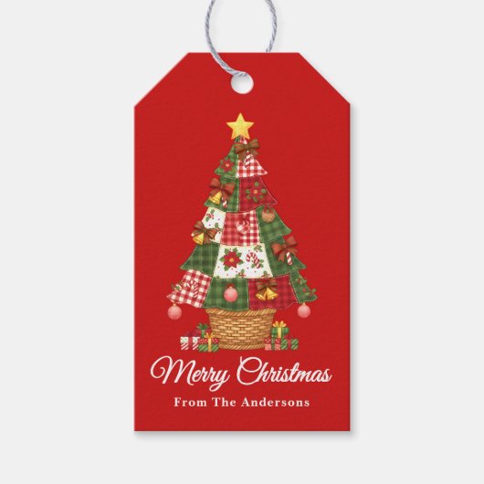 Patchwork Christmas Tree Holiday ギフトタグ (正面)