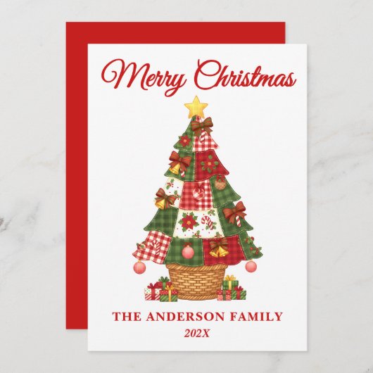 Patchwork Christmas Tree Non-Photo シーズンカード (正面/裏面)