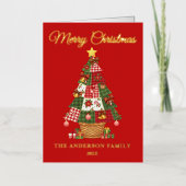 Patchwork Christmas Tree Non-Photo 箔シーズンカード (正面)