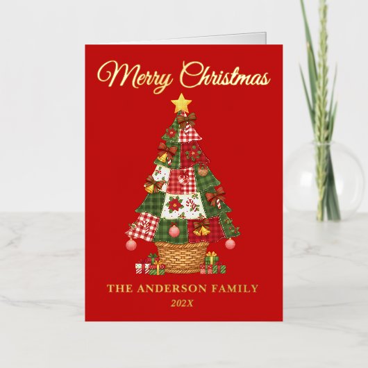 Patchwork Christmas Tree Non-Photo 箔シーズンカード (正面)