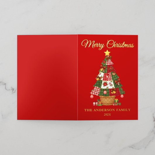 Patchwork Christmas Tree Non-Photo 箔シーズンカード (外側レイダウン)