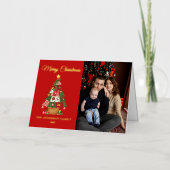 Patchwork Christmas Tree Photo 箔シーズンカード (正面)