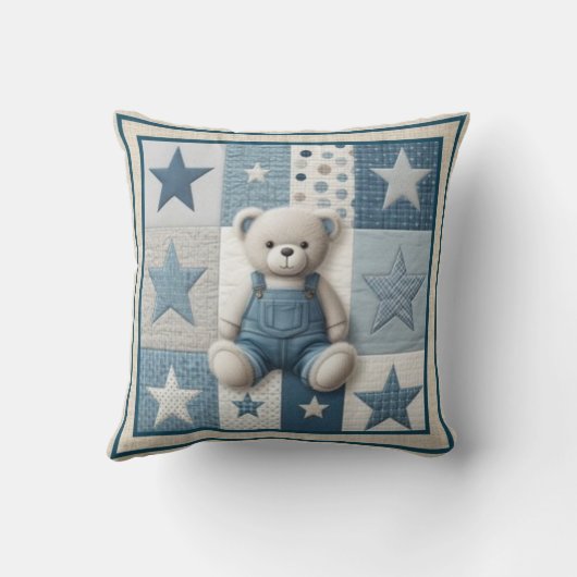 Patchwork Denim Bear Baby Square Throw Pillow クッション (裏面)