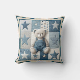 Patchwork Denim Bear Baby Square Throw Pillow クッション