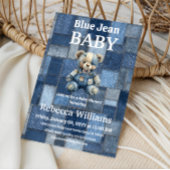 Patchwork Denim Bear Boy Blue Jean Baby Shower 招待状