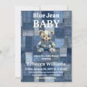 Patchwork Denim Bear Boy Blue Jean Baby Shower 招待状 (正面)