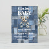 Patchwork Denim Bear Boy Blue Jean Baby Shower 招待状 (スタンド正面)