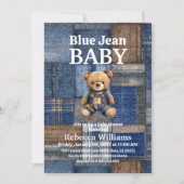 Patchwork Denim Bear Toy Blue Jean Baby Shower 招待状 (正面)