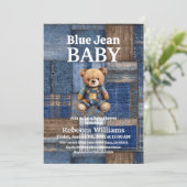 Patchwork Denim Bear Toy Blue Jean Baby Shower 招待状 (スタンド正面)