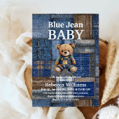Patchwork Denim Bear Toy Blue Jean Baby Shower 招待状