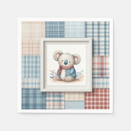 Patchwork Denim Koala Paper Napkin スタンダードカクテルナプキン (正面)