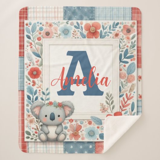 Patchwork Denim Koala Sherpa Blanket シェルパブランケット (正面)