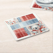 Patchwork Denim Koala Square Paper Coasters スクエアペーパーコースター (アングル)