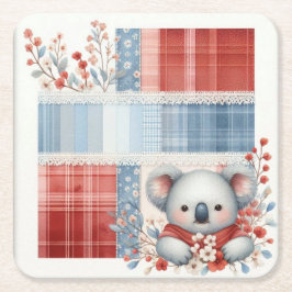 Patchwork Denim Koala Square Paper Coasters スクエアペーパーコースター